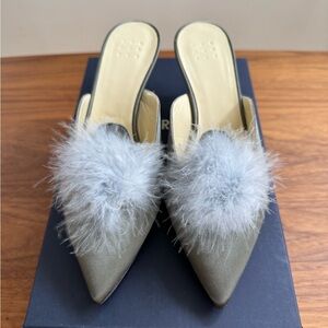 Trademark satin slingback mules